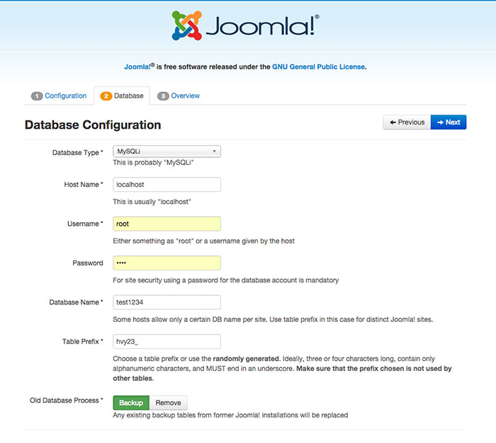 joomla installation checking server