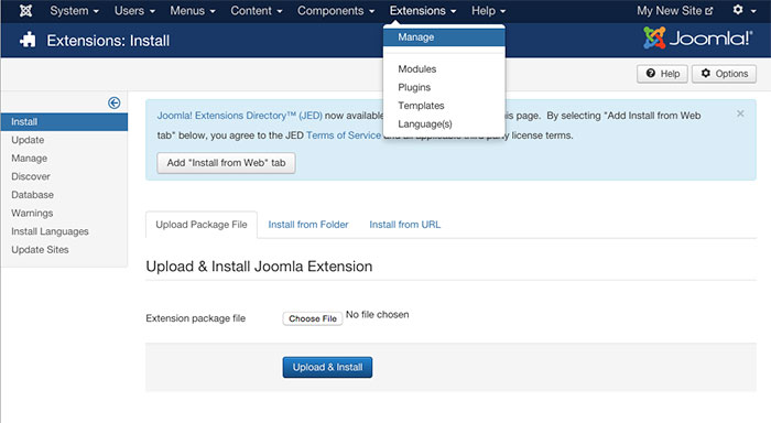 joomla standard installation success