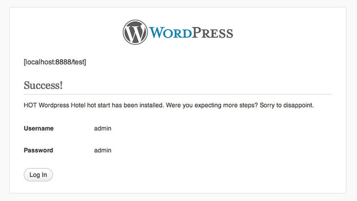 wordpress installed successfully