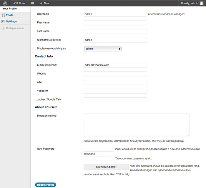 administrator password change