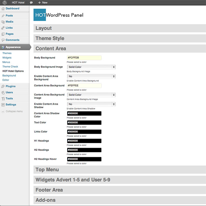 theme options