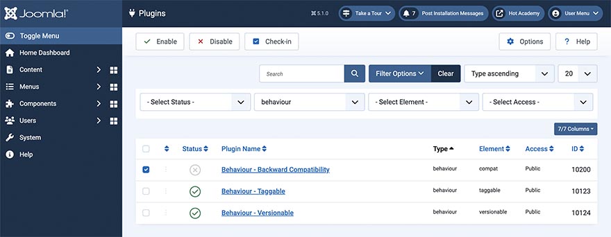Disable the Backward Compatibility Plugin