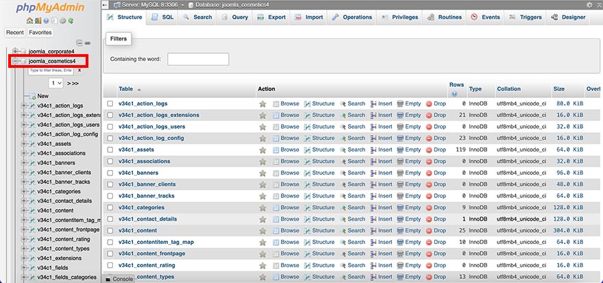 Locating Joomla database
