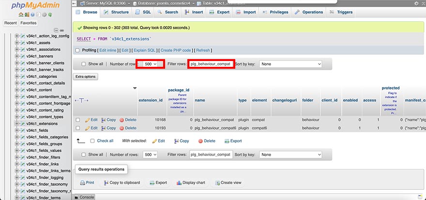Filtering table rows