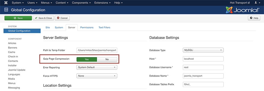 Enabling GZIP page compression