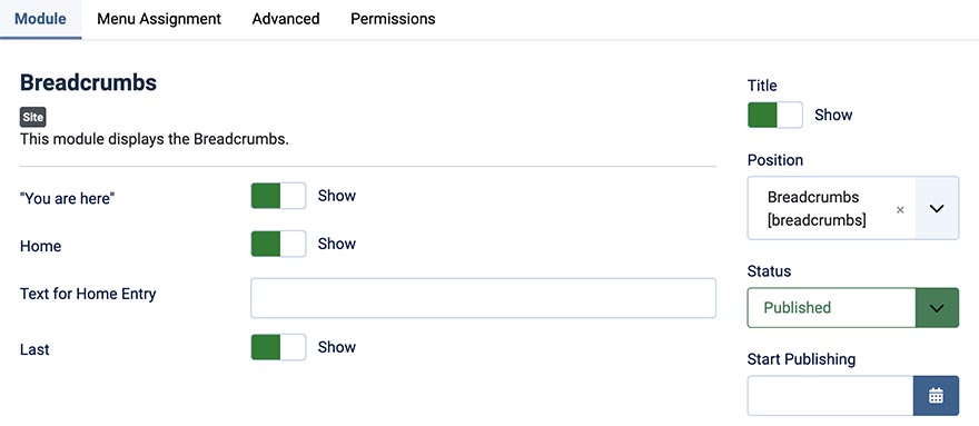 Breadcrumbs module options