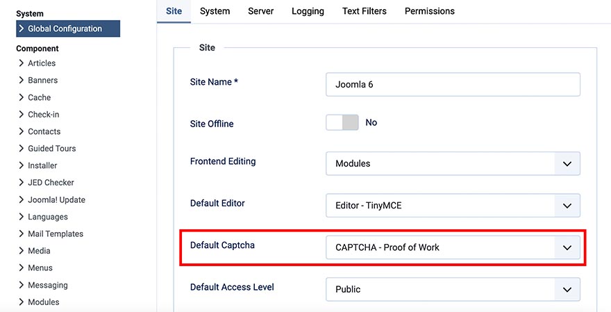 Enabling Proof of Work CAPTCHA in Global Configuration