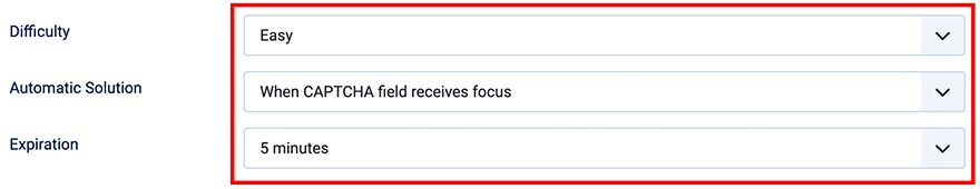 CAPTCHA Proof of Work plugin parameters