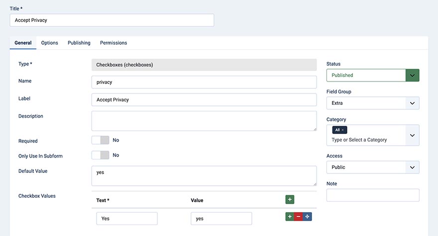 Checkbox contact field
