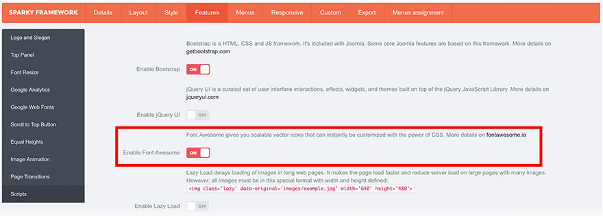 Font Awesome in Sparky Framework