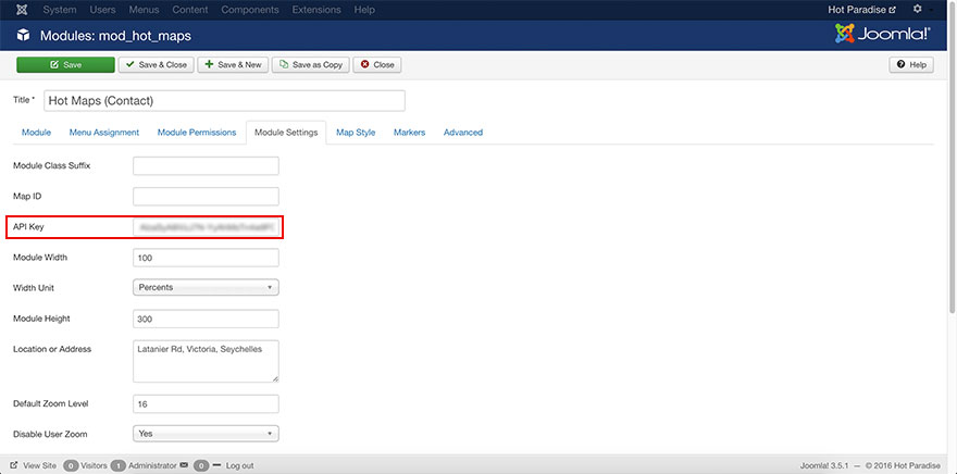 API key parameter in Hot Maps module