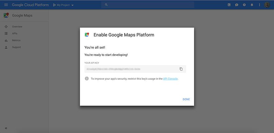 Obtain Google Maps API from Google.com - Step 5