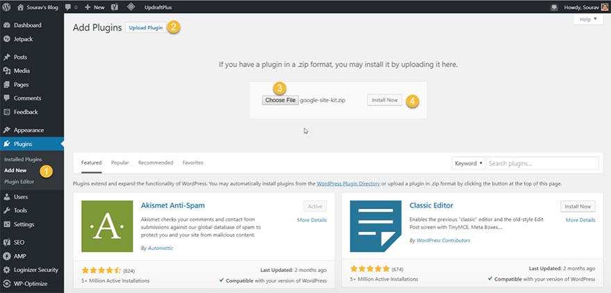 Manual installation and set-up of Google Site Kit 2