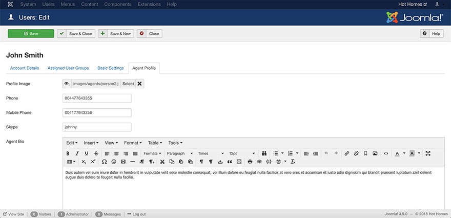 Joomla user custom fields