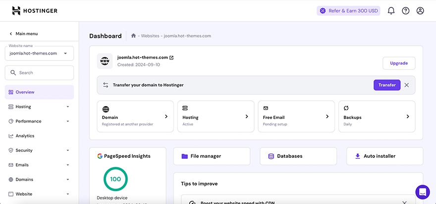 Domain dashboard