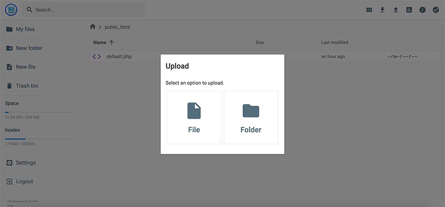 Upload pop-up window