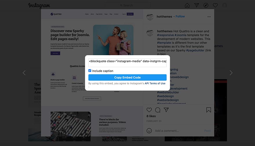 Embed Instagram Post to Joomla