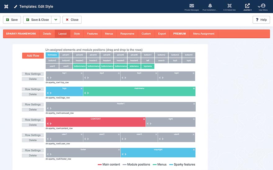 The Sparky Layout Editor on Joomla 4