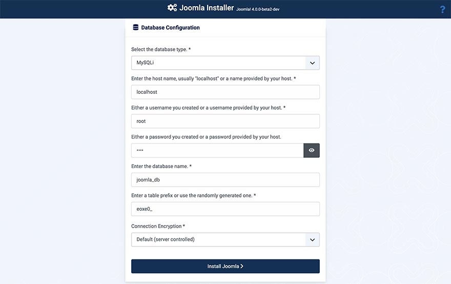 Joomla 4 installation