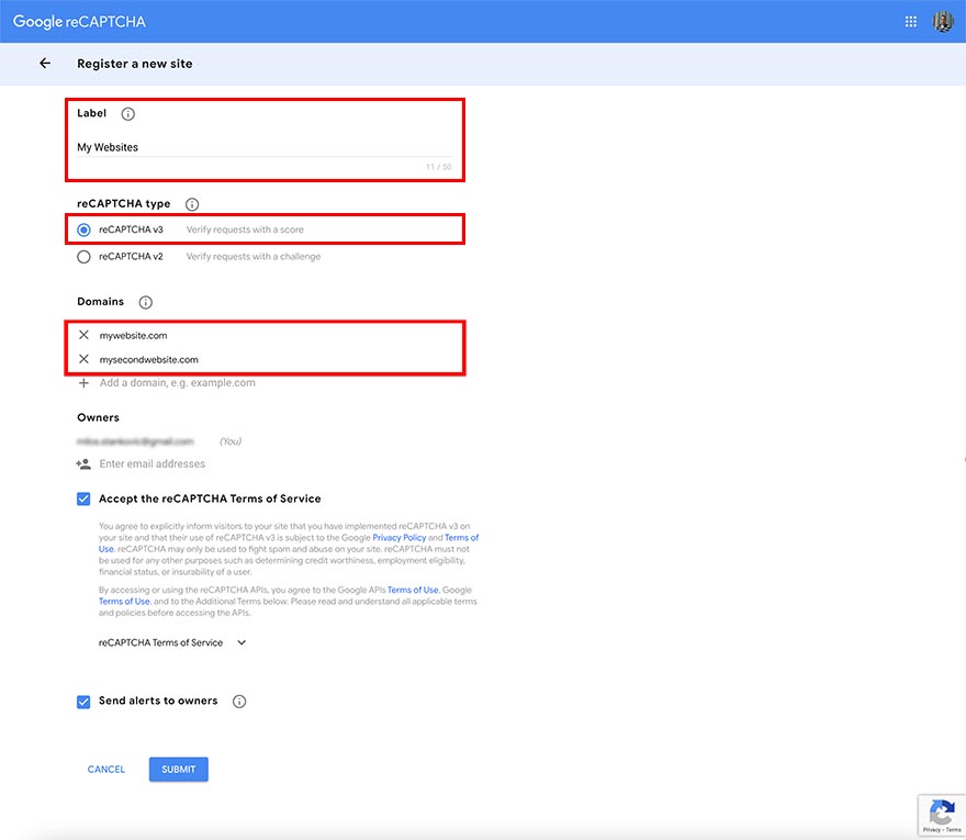 reCAPTCHA configuration