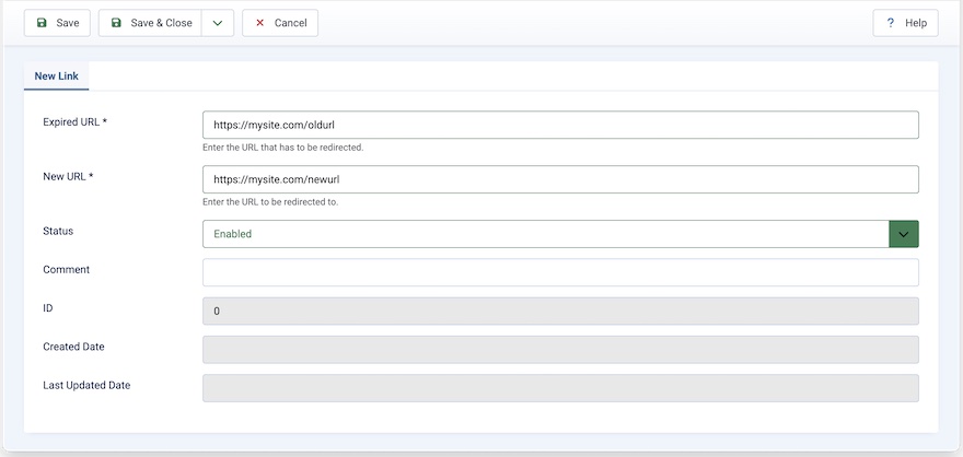 Creating a redirection in Joomla Redirect component