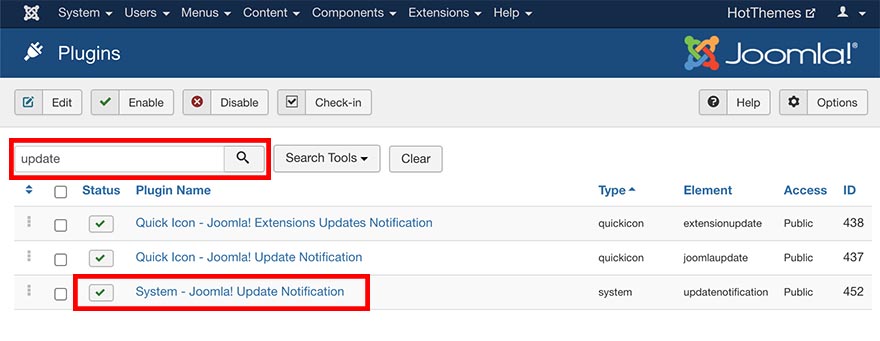 Update Notification plugin in Plugins Manager