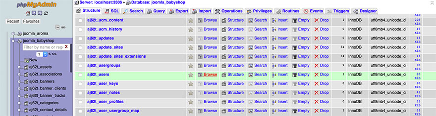 select table in phpmyadmin