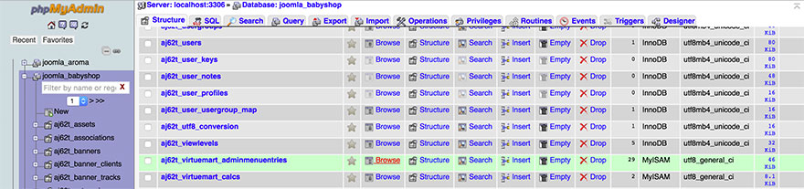 select table in phpmyadmin