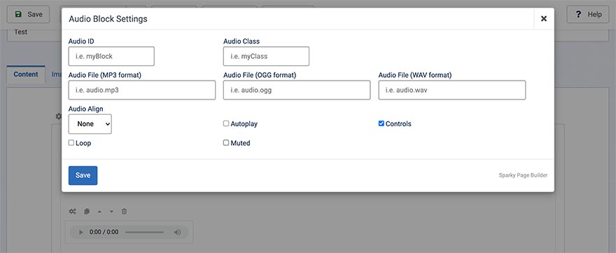 Audio block settings