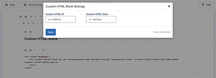 Custom HTML block settings