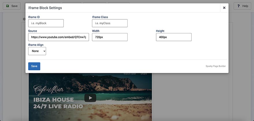 Iframe block settings