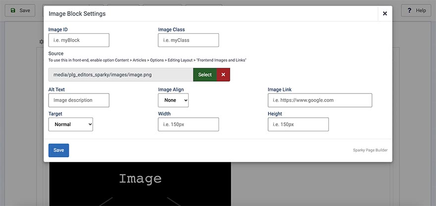 Image block settings