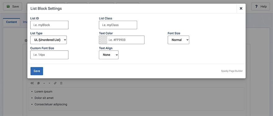 List settings