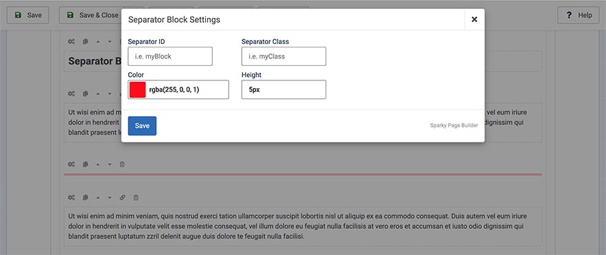 Separator block settings