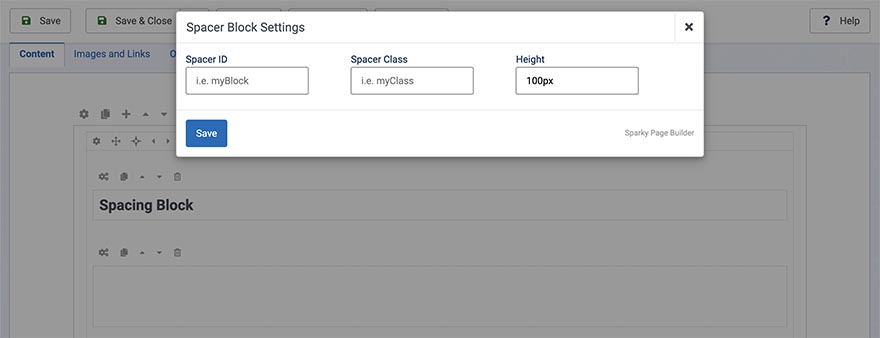 Spacer block settings