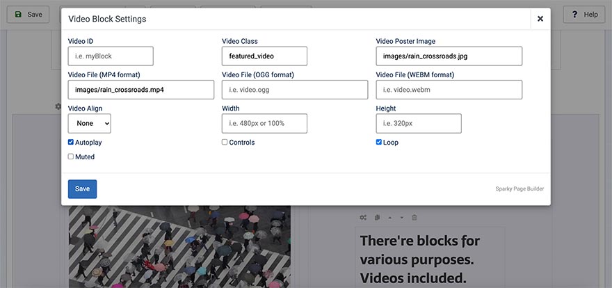 Video block settings