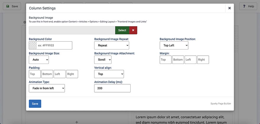 Column settings