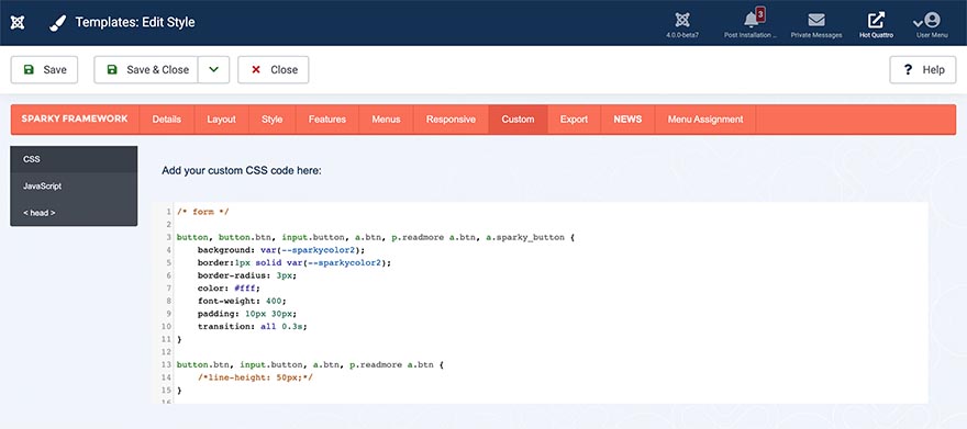 Pane for Custom CSS Code