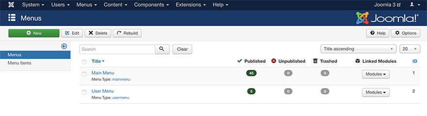Create Joomla Menus