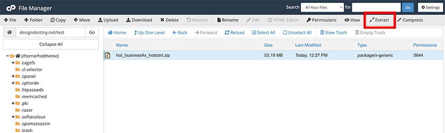 cPanel extract files