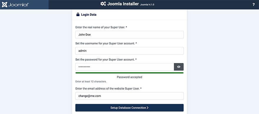Joomla login data
