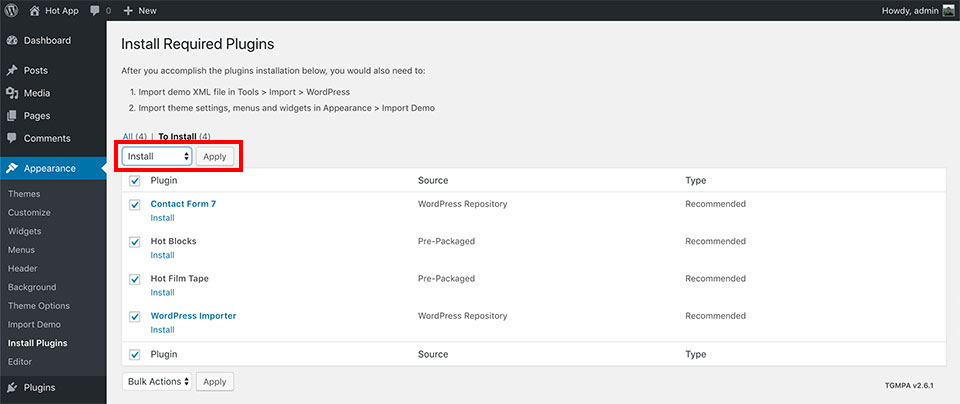 List of plugins for App theme