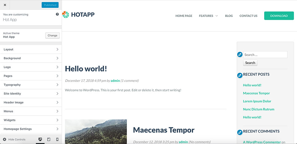 App theme customizer