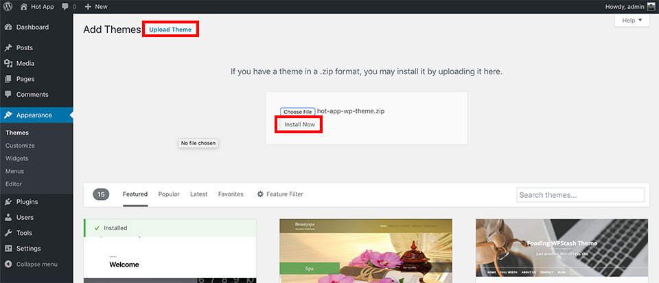 Upload theme