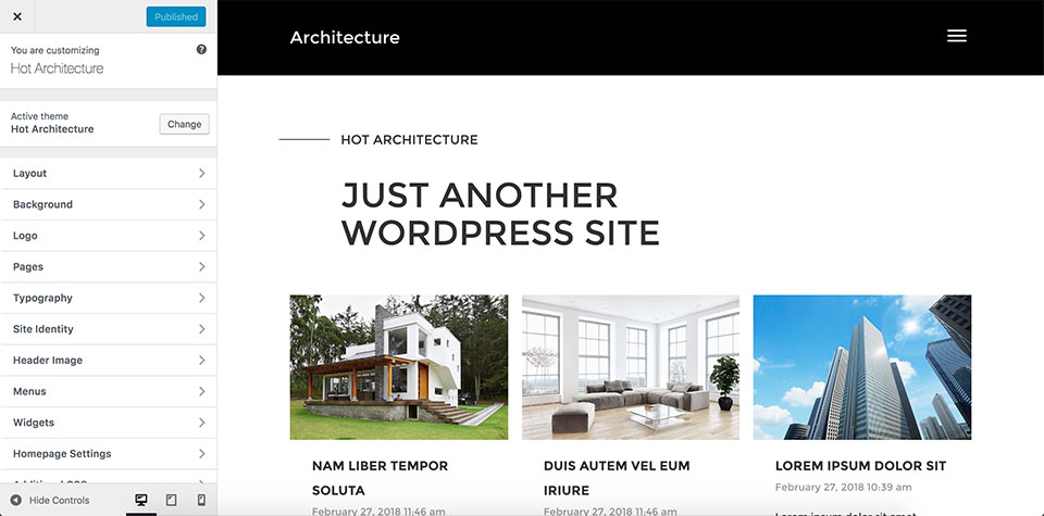 Architecture theme customizer