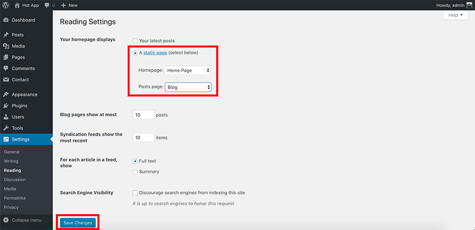Business theme reading settings