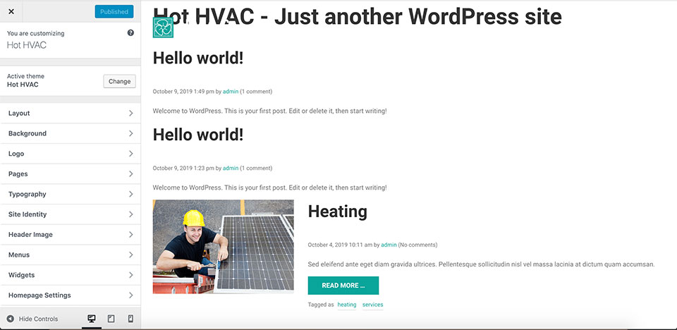 HVAC Theme Customizer