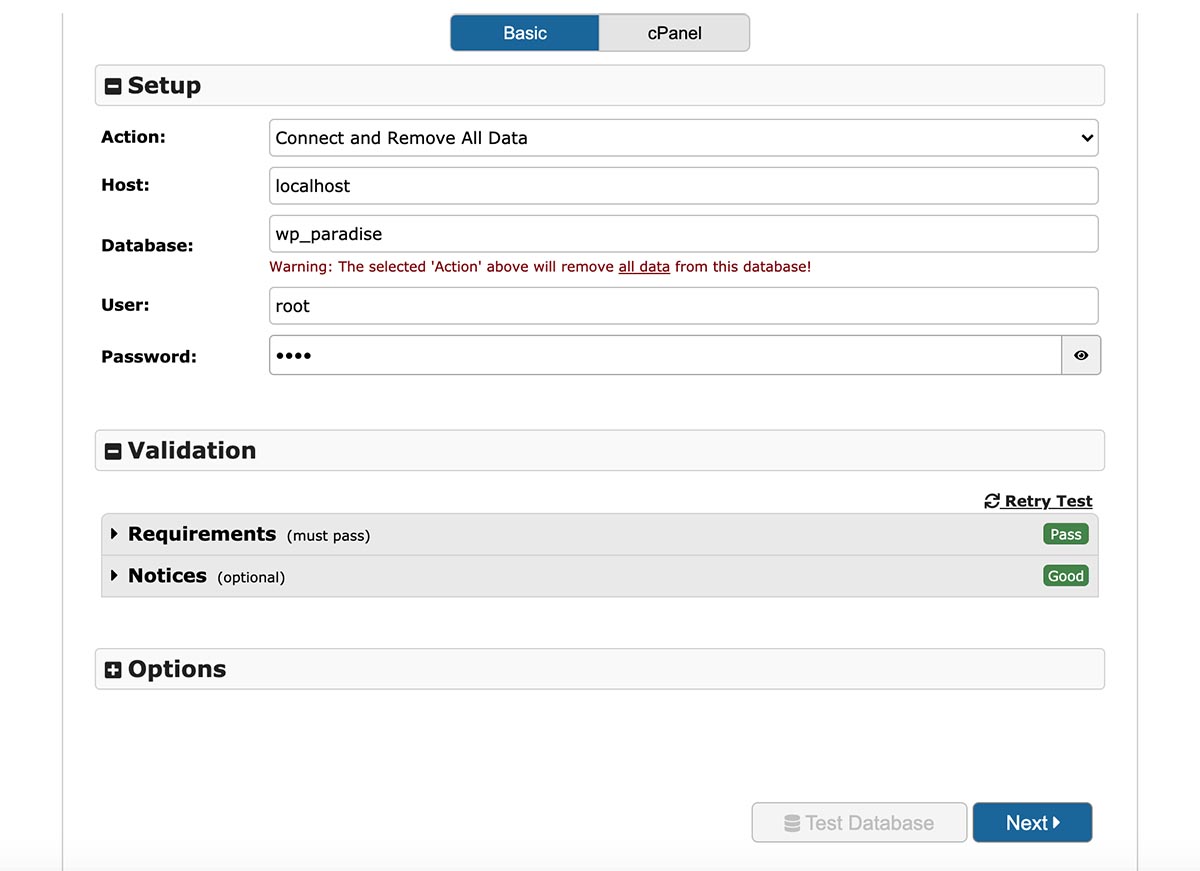 Database parameters