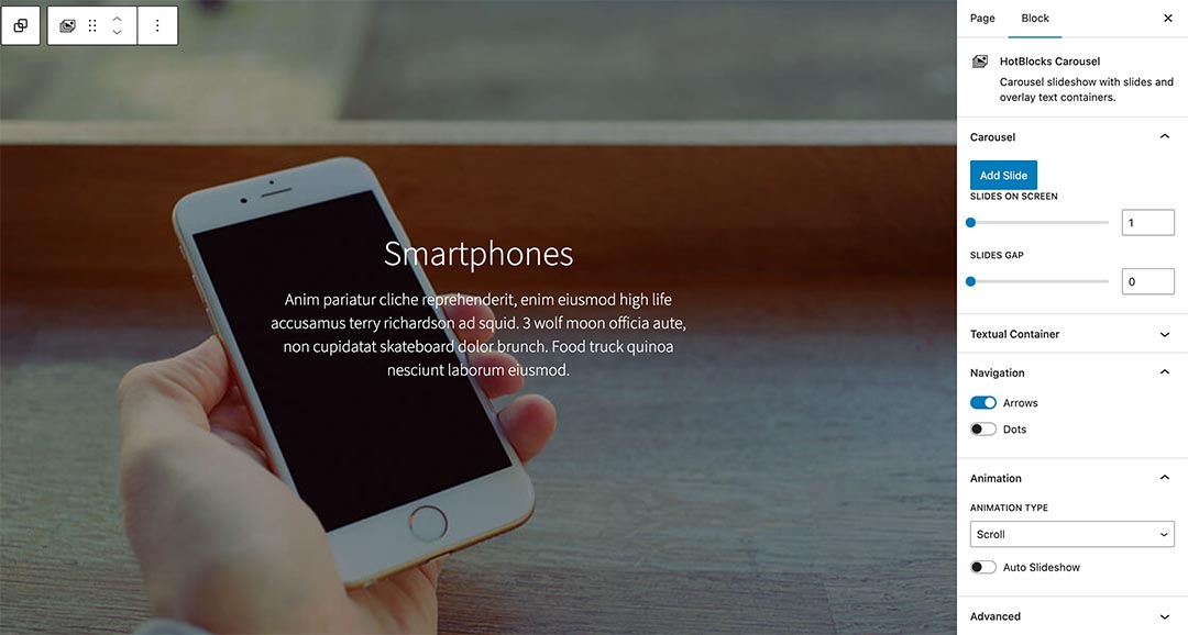 Carousel for the WordPress block editor