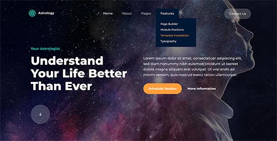 Drop-down menu in the Astrology template